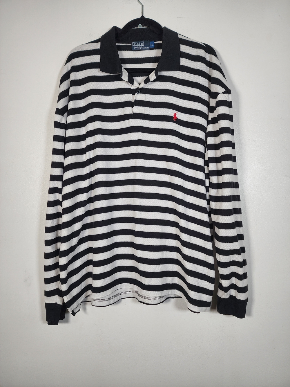 Ralph Lauren BOYFRIEND 4XL Black White Striped Polo Rugby Shirt Preppy - Picture 3 of 7